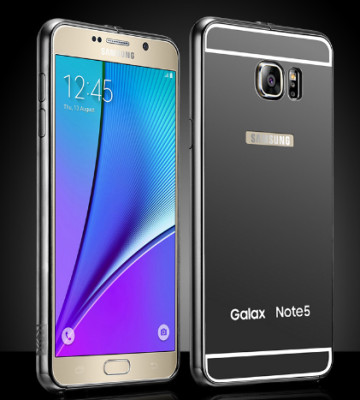 Добави още лукс Бъмпъри за телефони Луксозен алуминиев бъмпър с твърд огледален черен гръб за Samsung Galaxy Note 5 N920
